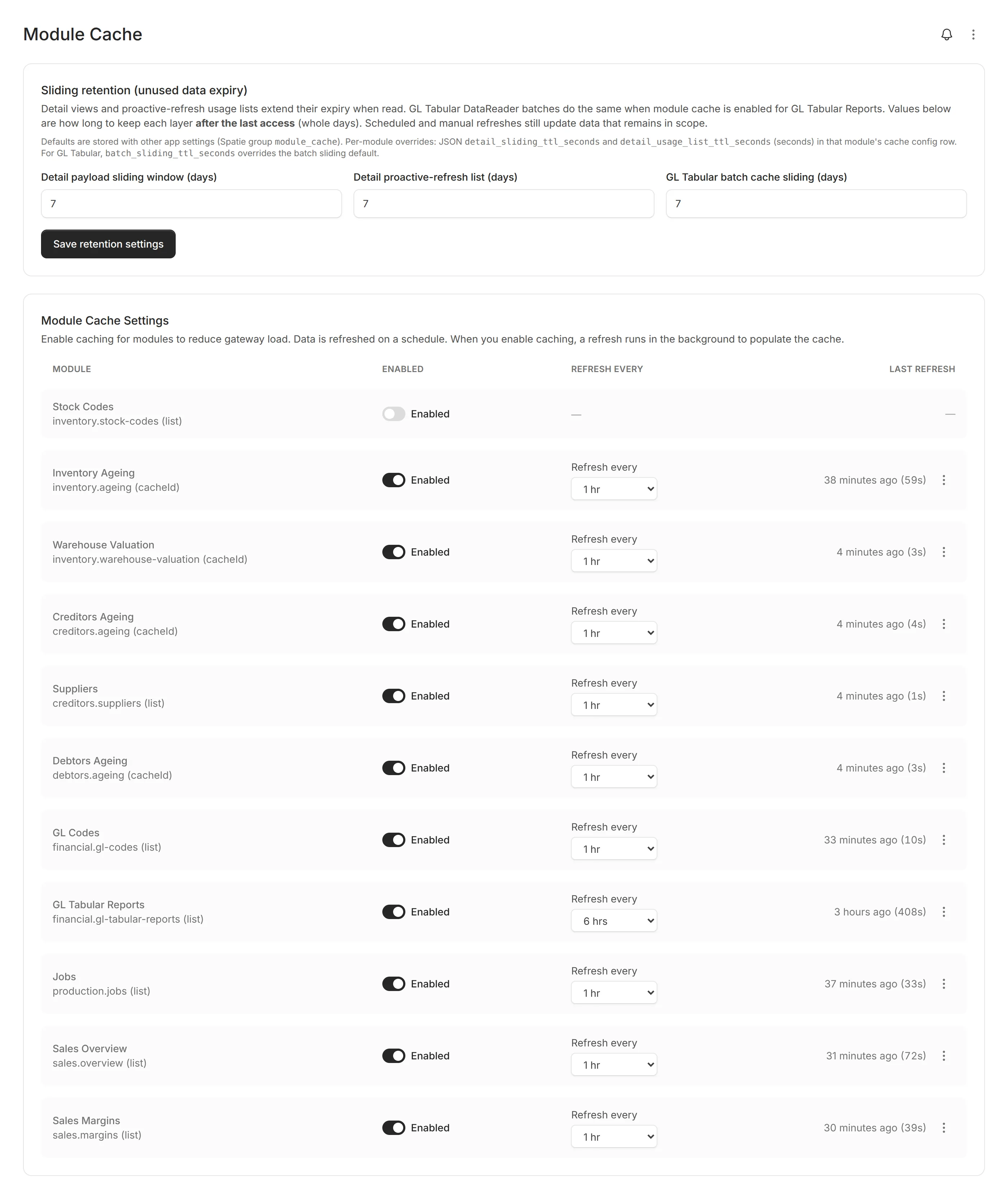 Modblox Module Cache admin with per-module refresh schedules